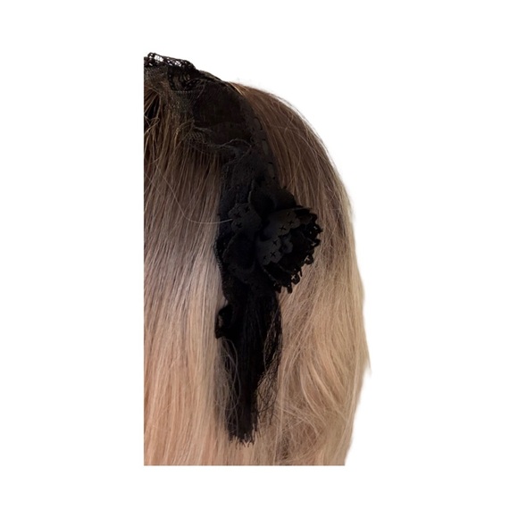 Goth Nosferatu Headband with tassels and fringes. Black lace headband. - Picture 5 of 6